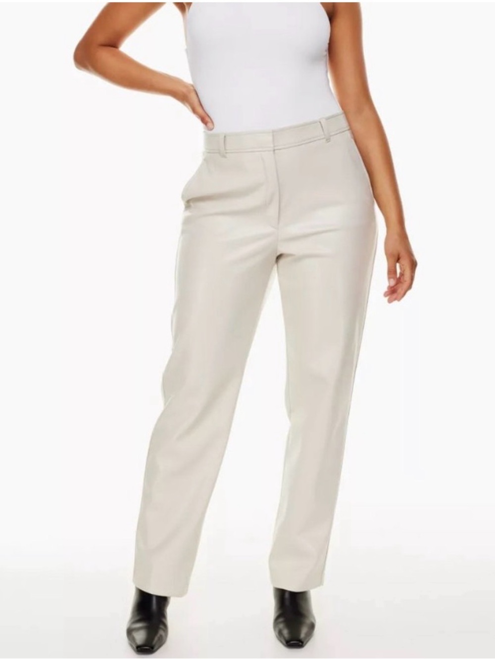 Aritzia | Babaton | Cream | Straight-Leg Tailored faux Leather Pants | Size 10